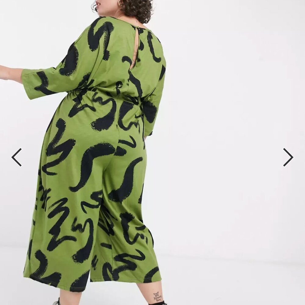 Green Smudge Jumpsuit - ASOS Curve Jersey Dolman Sleeve - Plus Size Romper - Picture 4 of 11